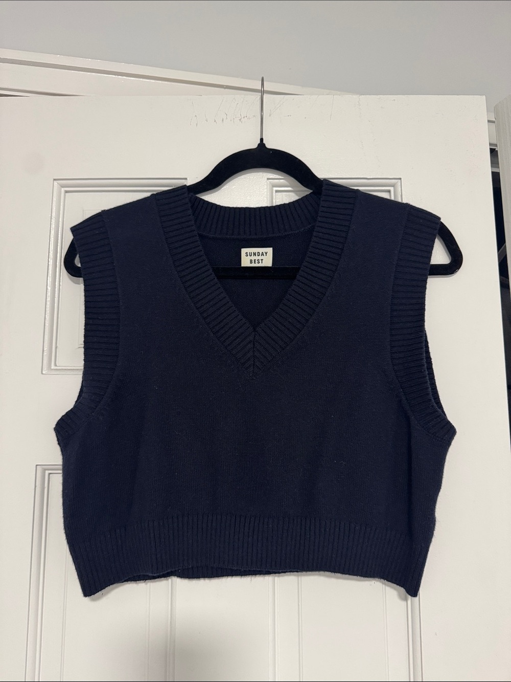 Sunday Best Navy V-Neck Knit Sweater Vest Cropped